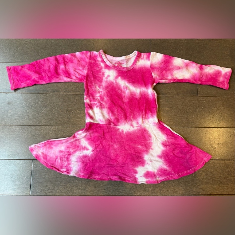 Girls' Pink Tie-Dye Long Sleeve Casual Dress - Picture 1 of 9